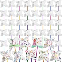 Zddaoole 60 Pack DIY Blank White Pinwheels Craft Kit - Color Your Own for July 4th Parties, Summer Festivals & Art Projects
