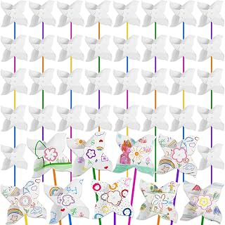 Zddaoole 60 Pack DIY Blank White Pinwheels Craft Kit - Color Your Own for July 4th Parties, Summer Festivals & Art Projects