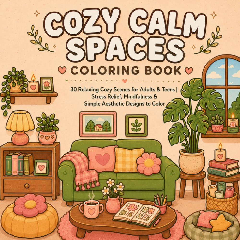 Cozy Calm Spaces Coloring Book: 30 Relaxing Cozy Scenes for Adults & Teens | Stress Relief, Mindfulness & Simple Aesthetic Designs to Color