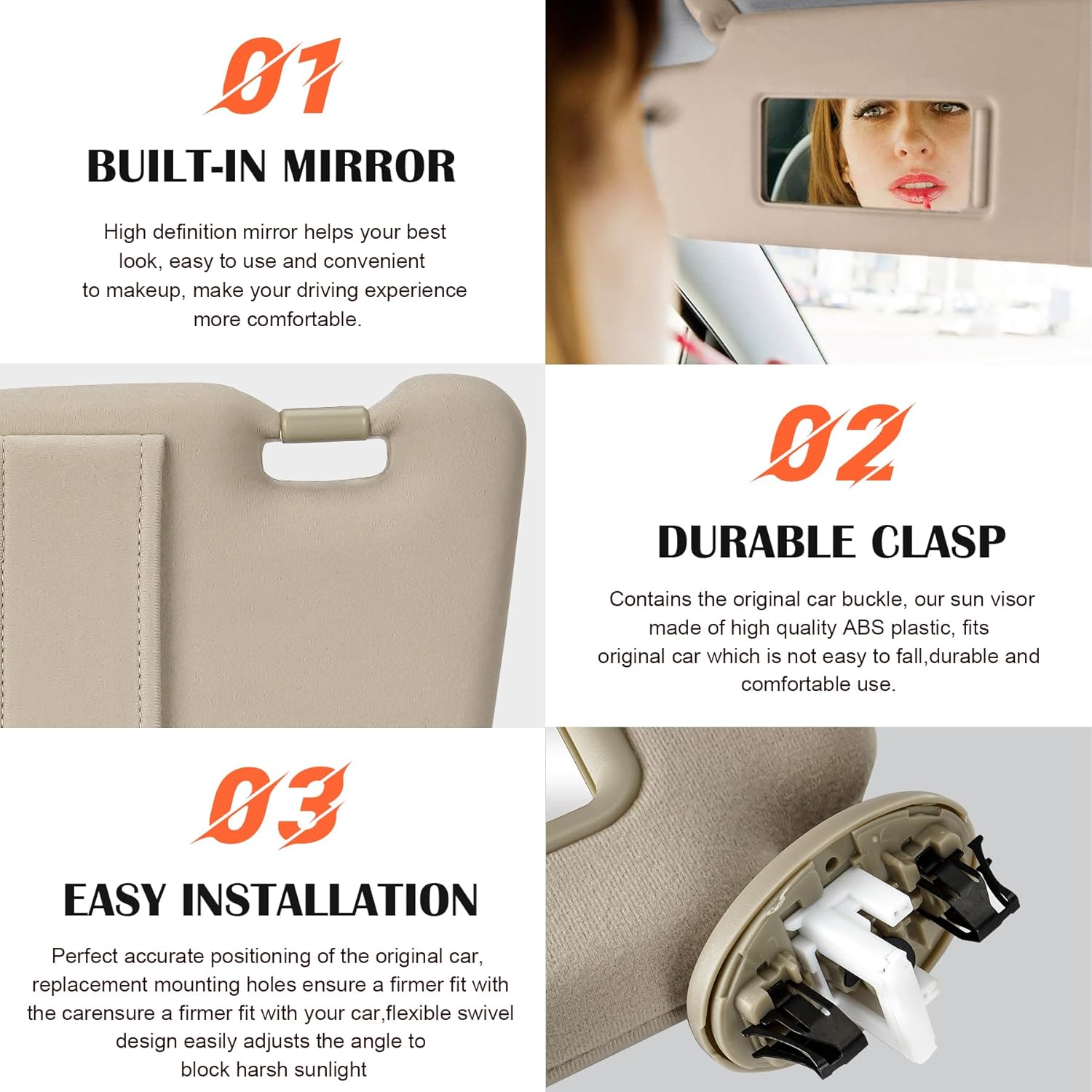 Beige Driver Left + Passenger Right Side Sun Visor Replacement Compatible with 2007 2008 2009 2010 2011 Toyota Camry with Sunroof Replace 74320-06800-B0, 74310-06770-B0