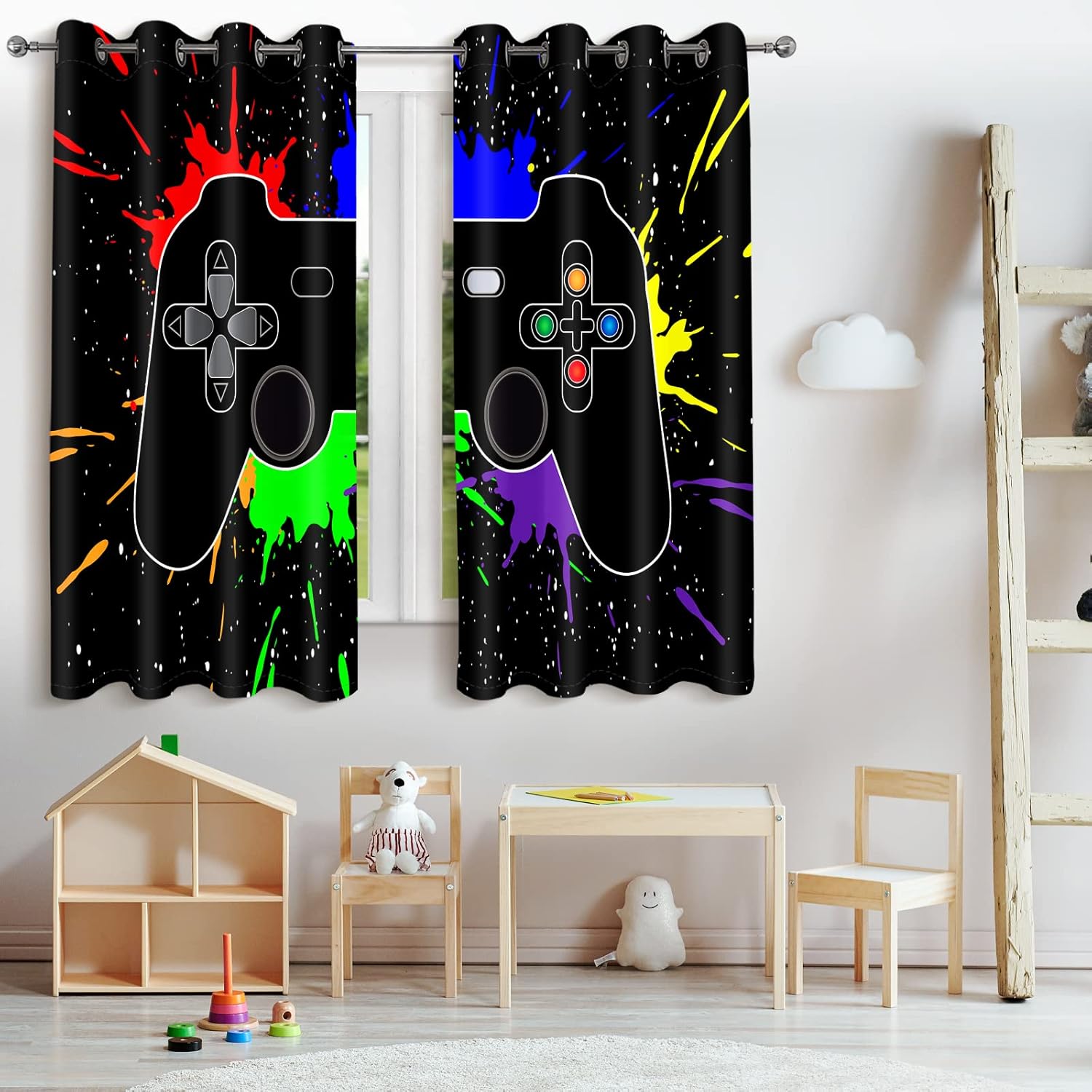 Jekeno Game Controller Blackout Curtains for Kids Boys Teens Bedroom Colorful Gamer Gaming Gamepad Decor for Home Living Room Darkening Grommet Window Drapes 2 Panel Set, 42"x63" - Image 2