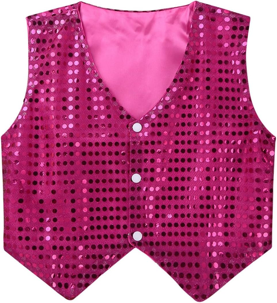 Sxiwei Kids Girls Shiny Sequins Jazz Dance Stage Performance Dress Up Button-Down Waistcoat Vest Top