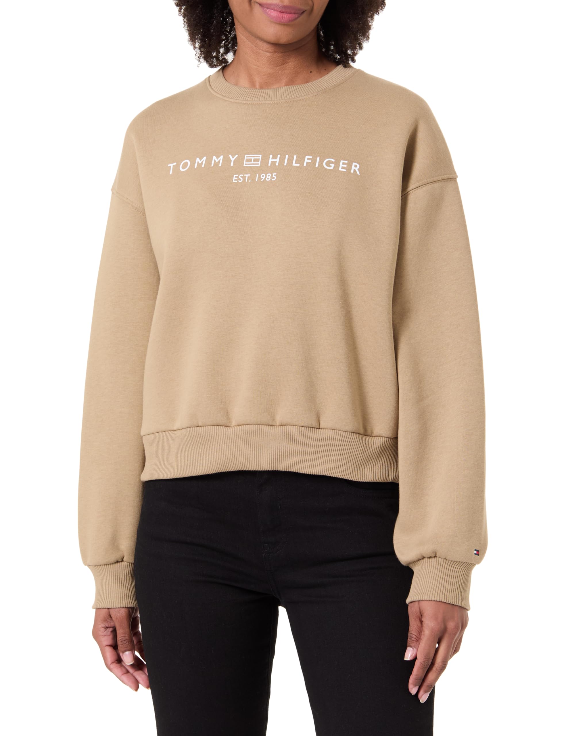Tommy Hilfiger Women's CORP LOGO MDRN SWTSRT WW0WW47831 Pullover Sweatshirt, BEIGE (Driftwood Taupe), M