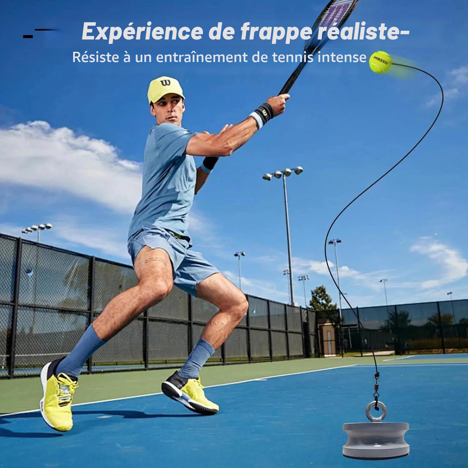 Kit d'entraînement de tennis avec balles de tennis de qualité supérieure et pied en métal de 1,2 kg - Jeu de balle innovant et appareil d'entraînement de tennis pour l'extérieur, le jardin, le