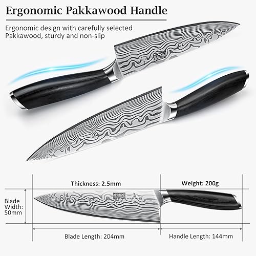 Miniatura 4 de HOSHANHO Cuchillo de chef de 8 pulgadas, cuchillo de cocina de acero en polvo de alto carbono ultra afilado, cuchillo de chef japonés profesional