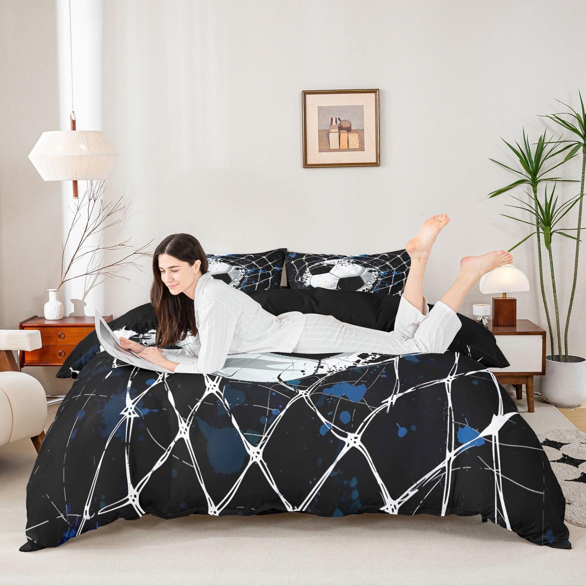 Homewish Piłka nożna King Size poszewka na kołdrę piłka bramka zestaw pościeli piłka sport gry kołdra poszewka na kołdrę dla dzieci chłopców nastolatków dorosłych abstrakcyjna geometryczna pęknięta