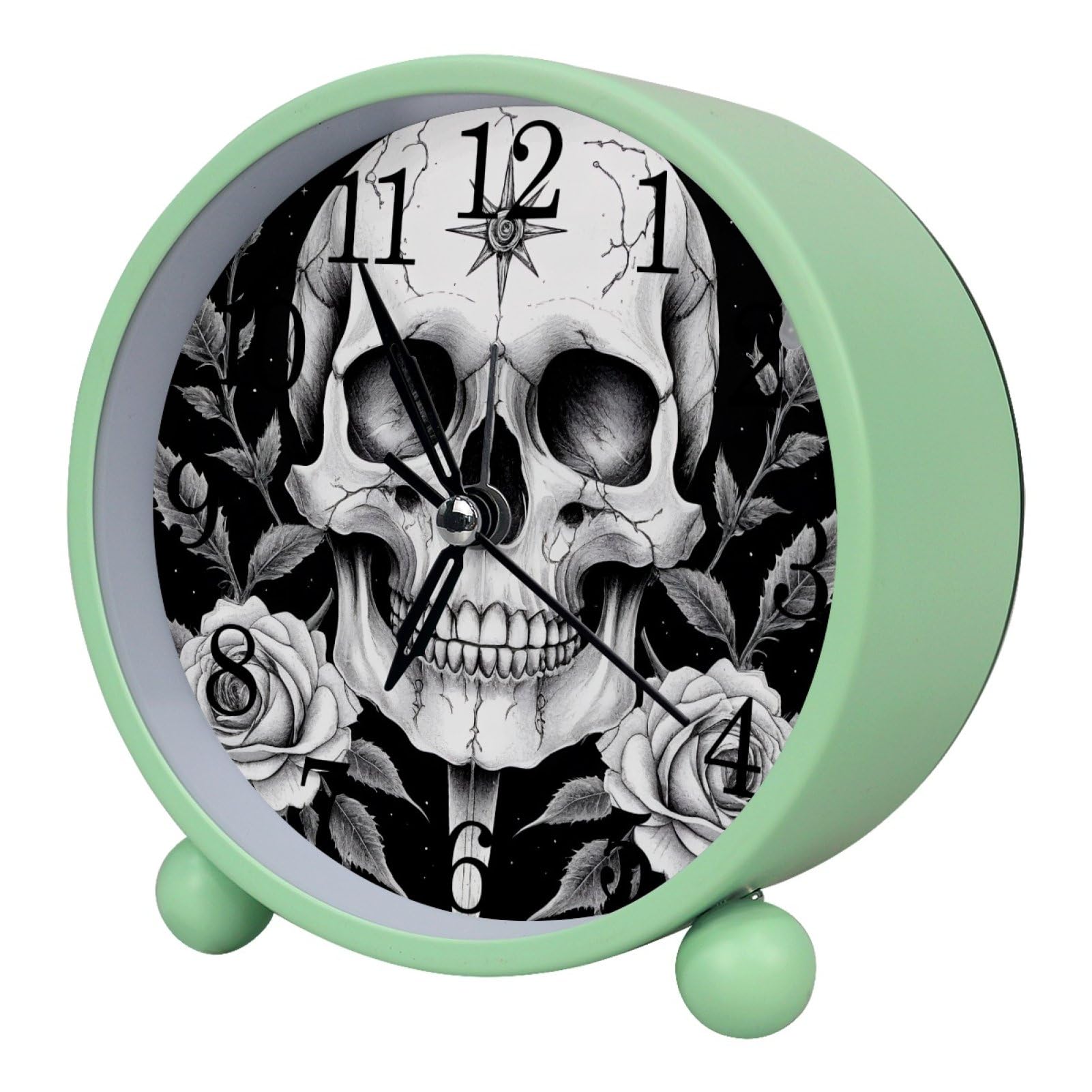 etoenbrc Gothic White Skull 10.9" Alarm Clock,Small Battery Operated Clock, Slient Plastic Table Clock for Living Room Decor,Bedroom,Office