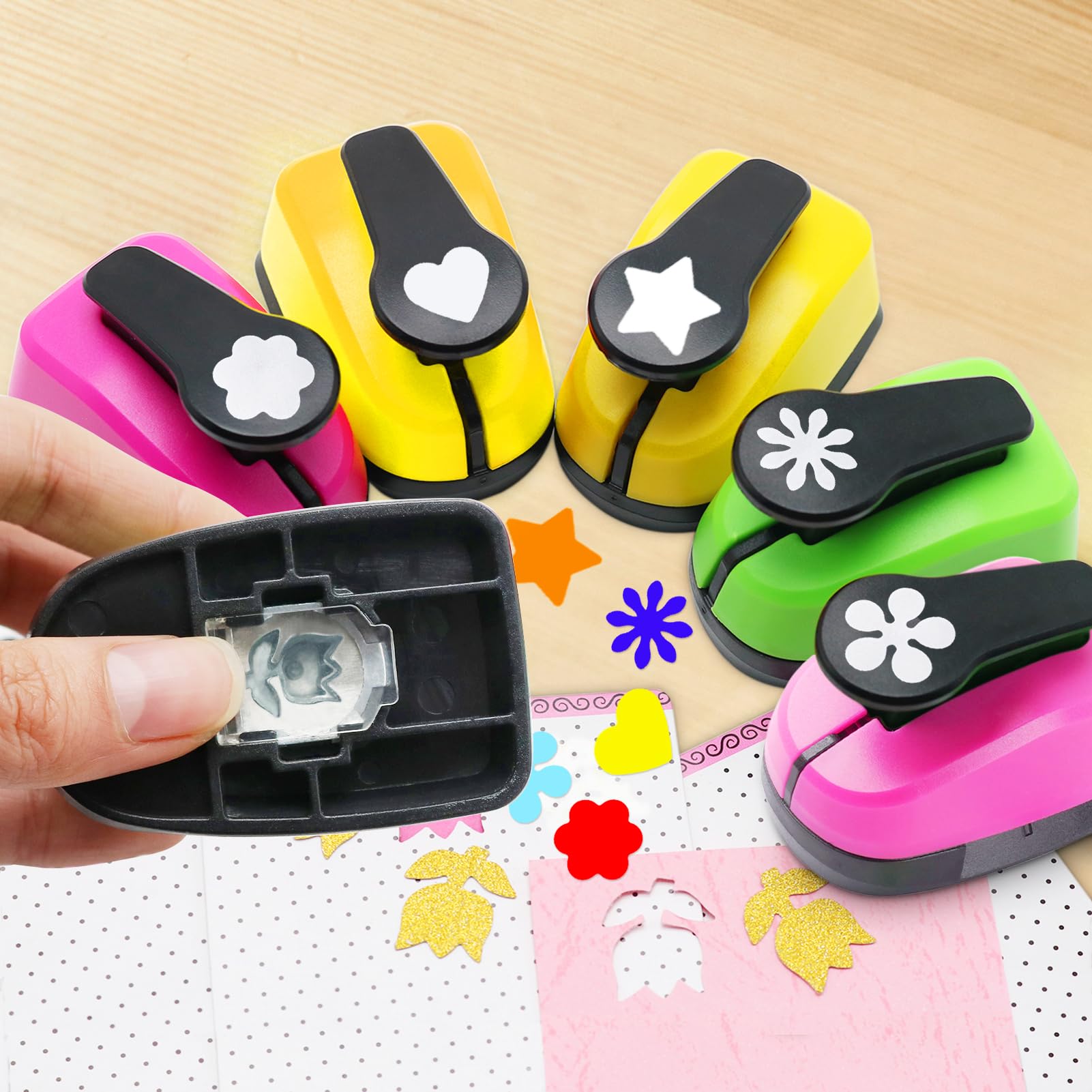 HKKYO Perforatore A Forma Di Cuore 5,1 Cm - Punzone Per Carta E Scrapbooking - Manico A Leva E Contenitore Per Ritagli
