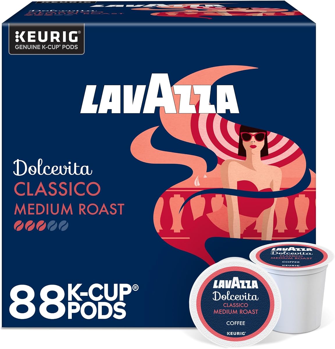 Lavazza Dolcevita Classico, cápsulas Keurig K-Cup de una sola porción, café tostado medio, caja de 88 unidades (4 paquetes de 22)