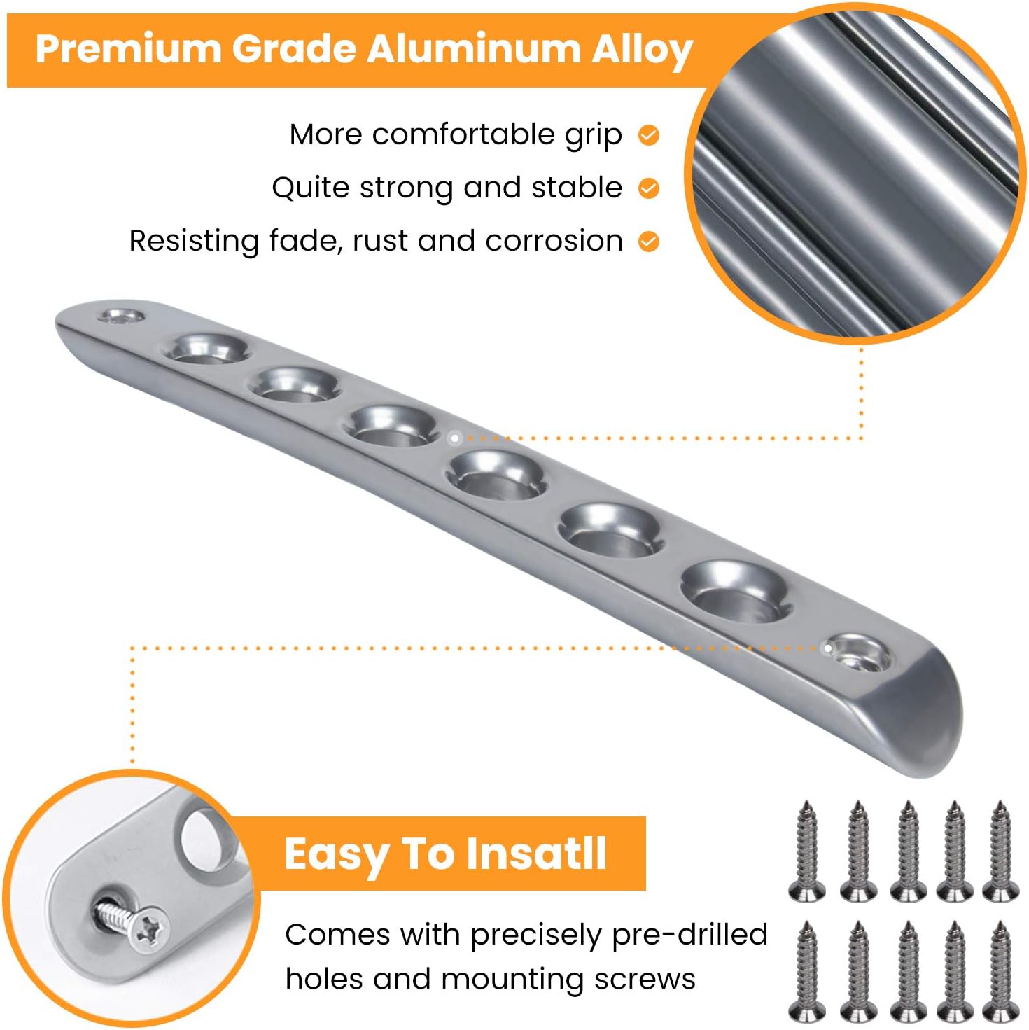 E-cowlboy Grab Handle Inserts Cover+Push Button Knobs Cover Trim for Jeep Wrangler JK JKU Sahara Rubicon Unlimited 2007-2018 Exterior Door Handle Decoration Accessories Aluminum (Silver)