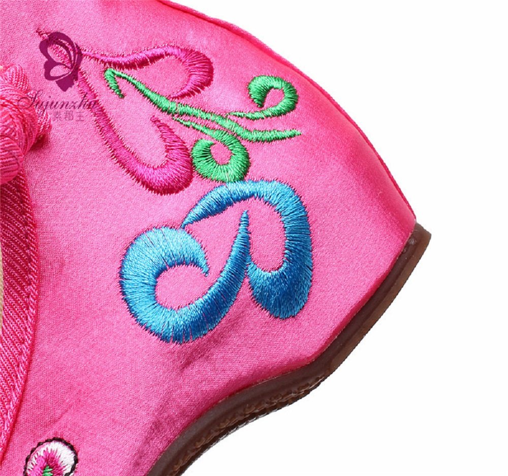 Tianrui Crown Girl's Embroidery Flat Ballet Shoes Kid's Cute Mary-Jane Dance Shoe Flat Sandal Shoe Rose Red