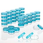 ZEJIA 3 Gram Sample Containers with Lids, 100 Count Tiny Sample Jars, 3ML Makeup Cosmetic Containers for Lip Balms, Lotion, Powder, Beauty Products(Blue Lids)