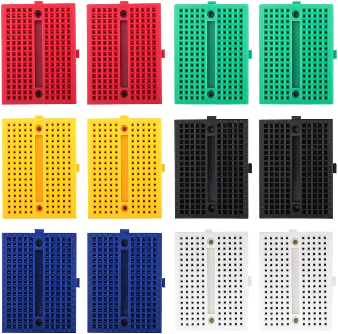 12Pcs Mini Breadboard, SYB-170 Small Solderless Breadboard for Arduino UNO R3 MEGA 2560 NANO (6 Colors - Blue + Black + Red + Green + Yellow + White)