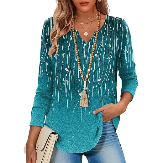 Zeagoo Fall Tops for Women Long Sleeve Shirts V Neck Blouses Casual Tunic