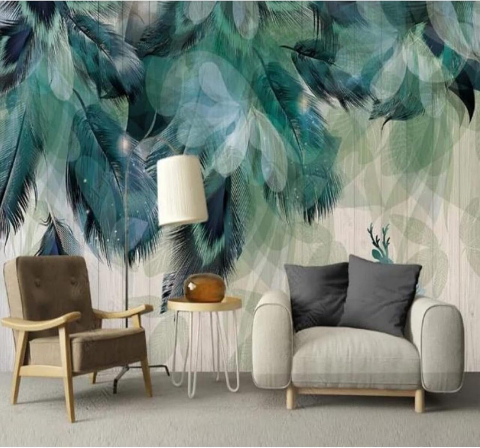 Xlming 430Cm×300Cm(B×H) Retro Watercolour Blue Feathers Reindeer 3D Wallpaper Luxury Silk Study Dining Feature Sofa Grey Bedroom Living Room Tv Decorative Wall-430Cm×300Cm