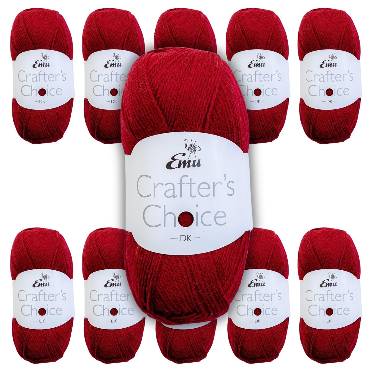 Emu Crafter's Choice DK Everyday Acrylic Yarn 100g Balls 300m, Pack of 10, Burgundy - 016