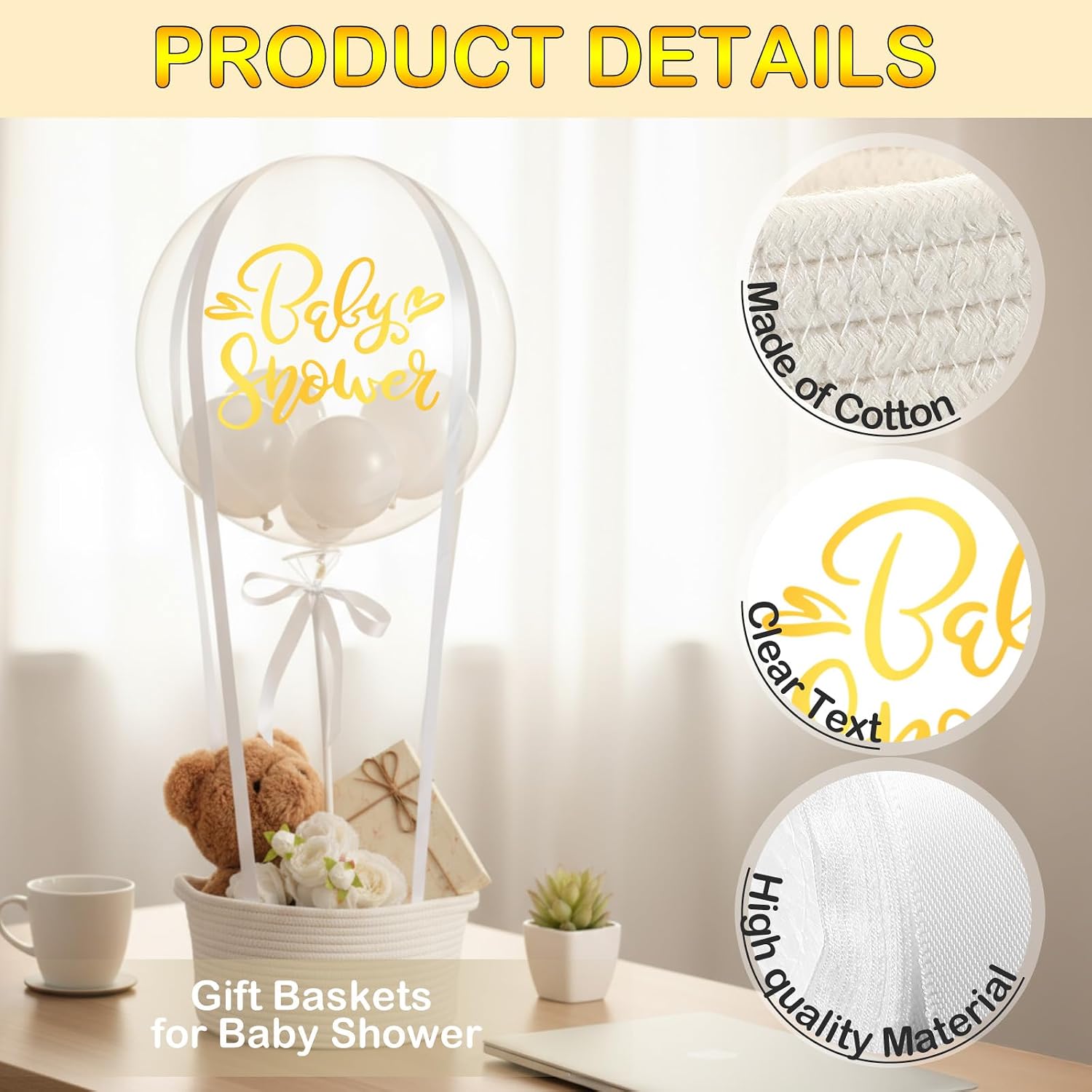 DIY Hot Air Balloon Baby Shower Gift Basket Decoration Set Woven Basket Transparent Bobo and White Balloons Ribbon Balloon Stand Sticker Newborn Gift Wrapping Baby Shower Party Decor