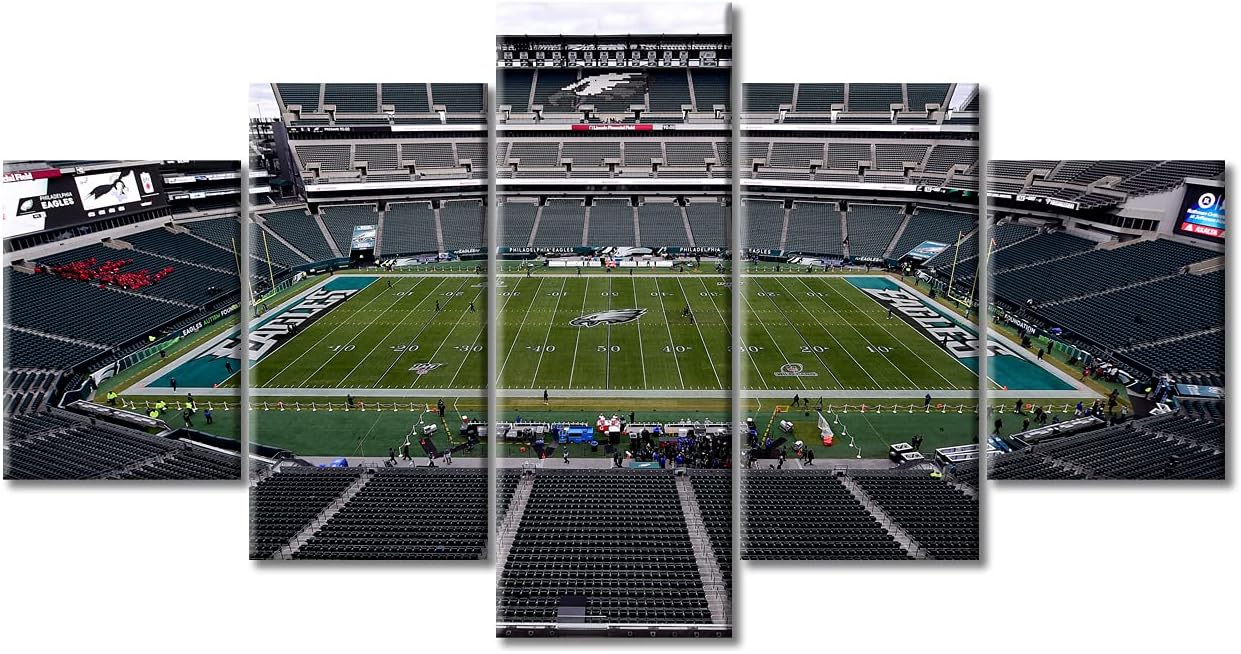 TUMOVO 5 Pieces Philadelphia, US Canvas Wall Art, Lincoln Financial Field American Soccer Sport Stadium Art Print for Wall Decor, Football Posters Gift for Men Boys Room Decor, 60" Wx32 H