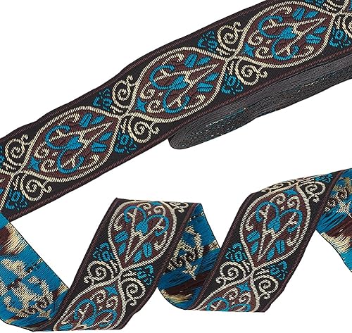 PH PandaHall Cinta de jacquard vintage de 7 yardas, 1.3 in1.2 pulgadas con ribete de encaje bohemio étnico embridado cinta tejida para coser ropa,