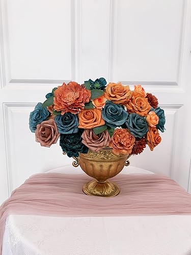 Miniatura 6 de Juego de ramos de flores artificiales de rosas artificiales para bricolaje, decoración de despedida de soltera, bodas, centros de mesa para mesa,