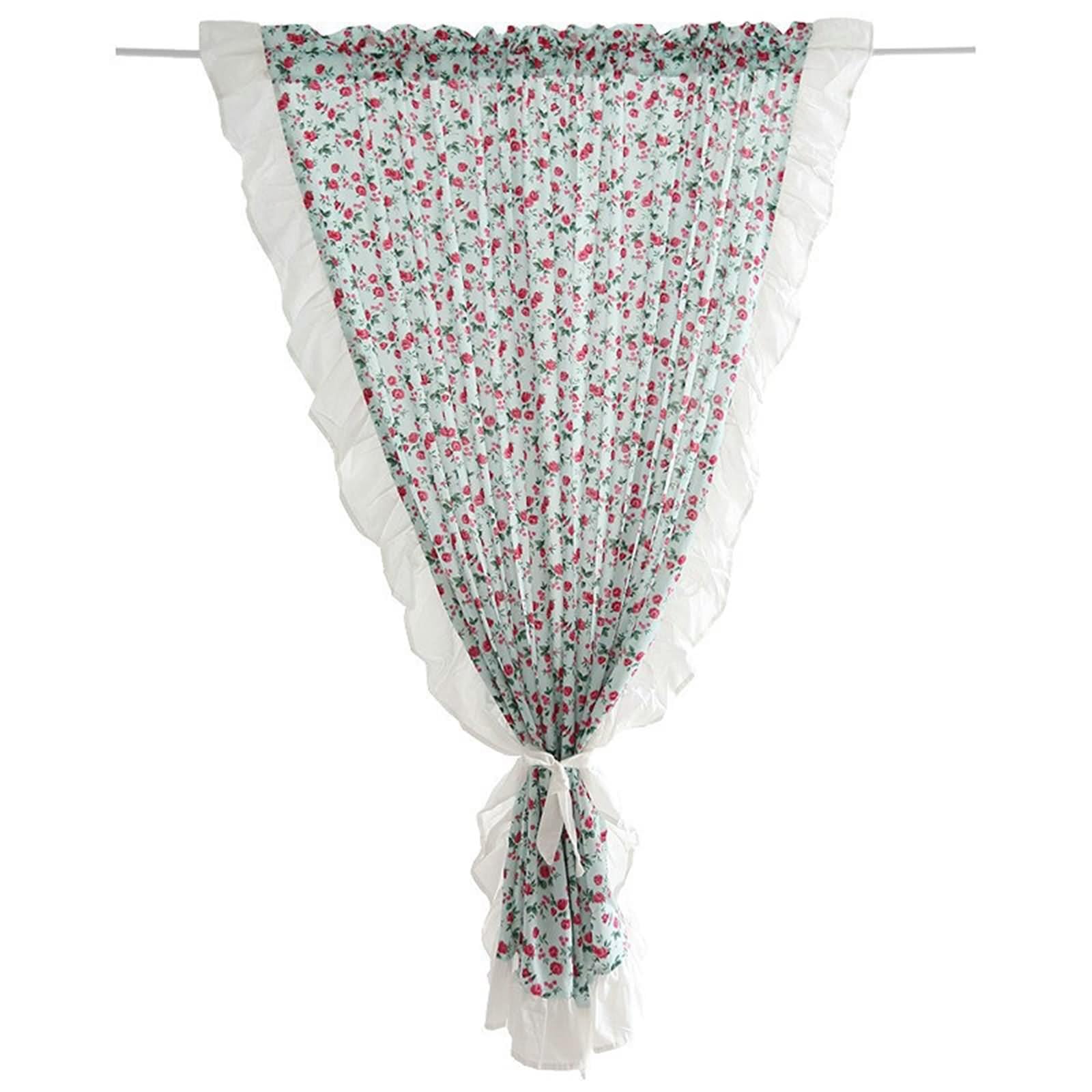 Confezione da 1 tendine moderne opache, stile rustico, blu, rosso, bianco, con motivo floreale, asta di cotone, 160 x 110 cm