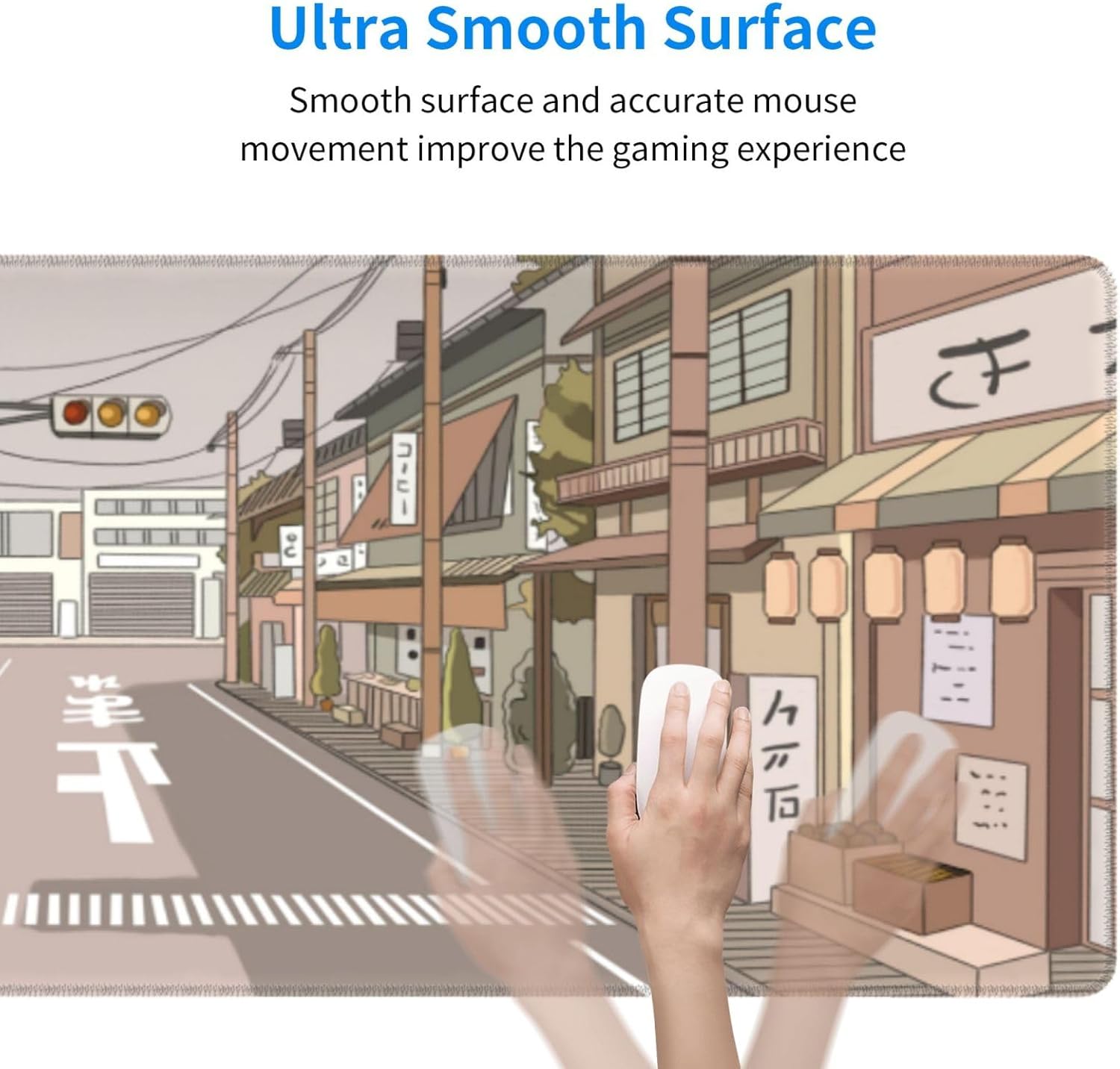 Tokyo Street Anime Kawaii Large Gaming Mousepad XXL Beige Cute Desktop Laptop Keyboard Mouse Mat Desk Pad Big 31.5''x15.7'' with Stitched Edges Non-Slip Rubber Base - Image 3