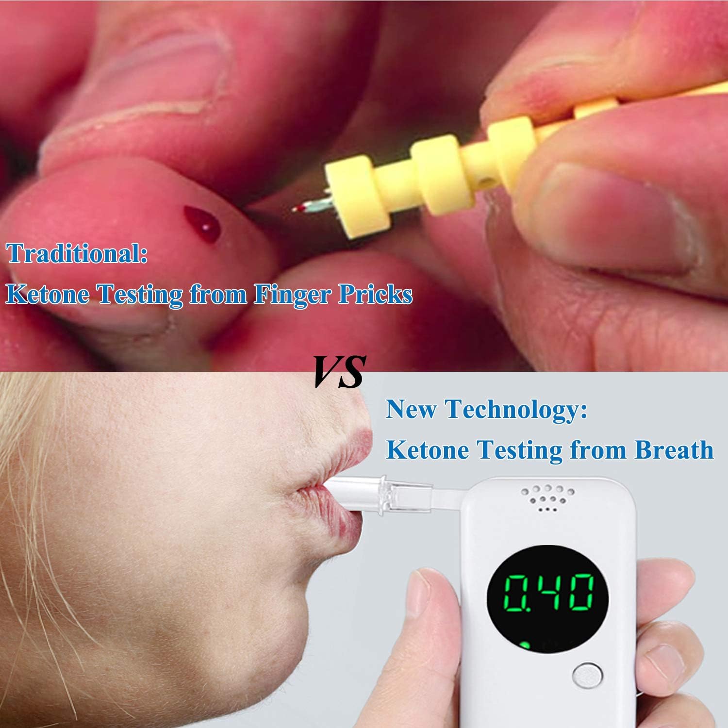 Portable Ketosis Meter - High Accuracy Breath Ketosis Tester, Pain-Free Ketone Analyzer with 10 Washable Mouthpieces | Achieve Keto Goals