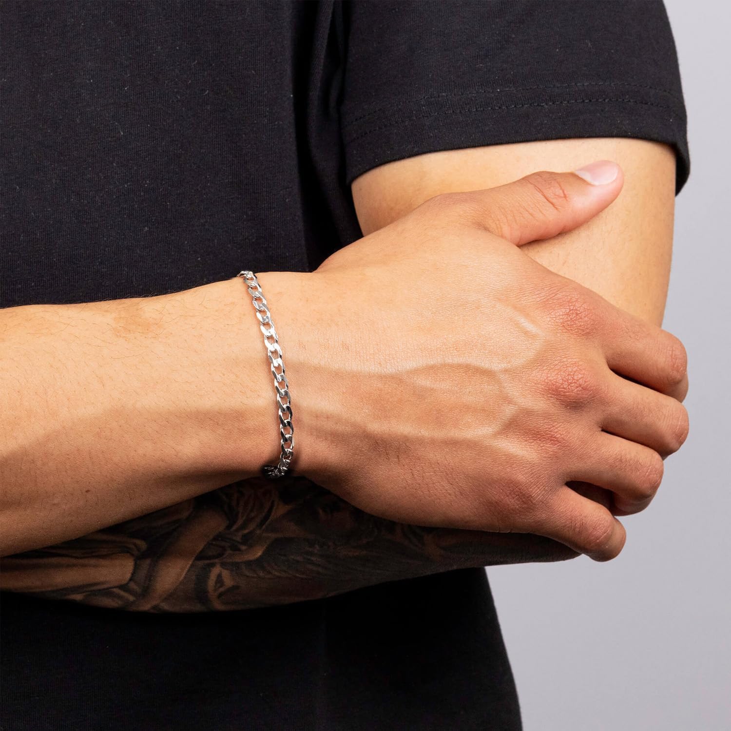 LeCalla Solid 925 Sterling Silver Curb Chain Bracelet | Lightweight Italian Diamond-Cut Cuban Link Curb Chain Bracelet for Men(6.5, 7, 7.5, 8, 8.5 & 9 Inches), Made in Italy - Image 4