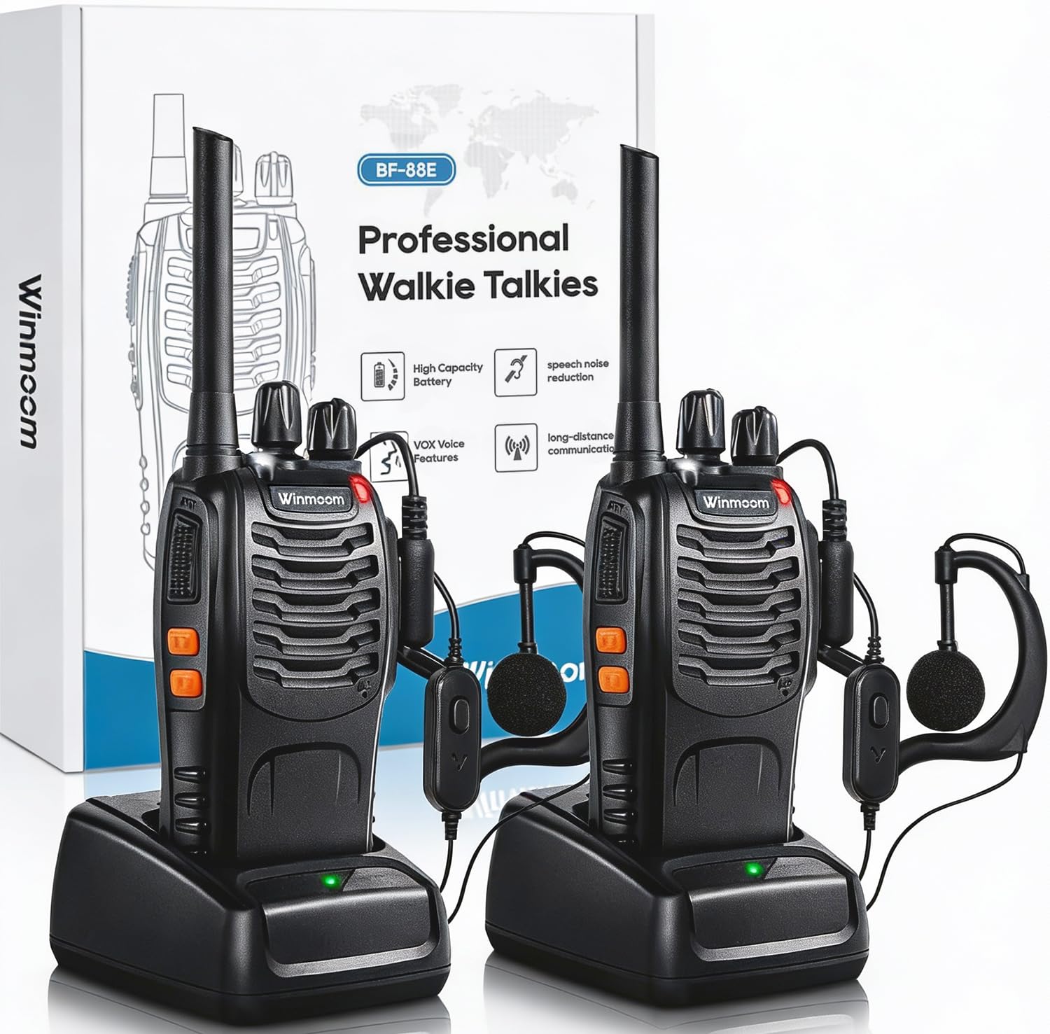 Long Range Walkie Talkies,16-Channel USB Rechargeable Walkie Talkies for Adults & Kids, 2-Way Radio Kit with LED Light, Earpieces and Charger (2 Pack)