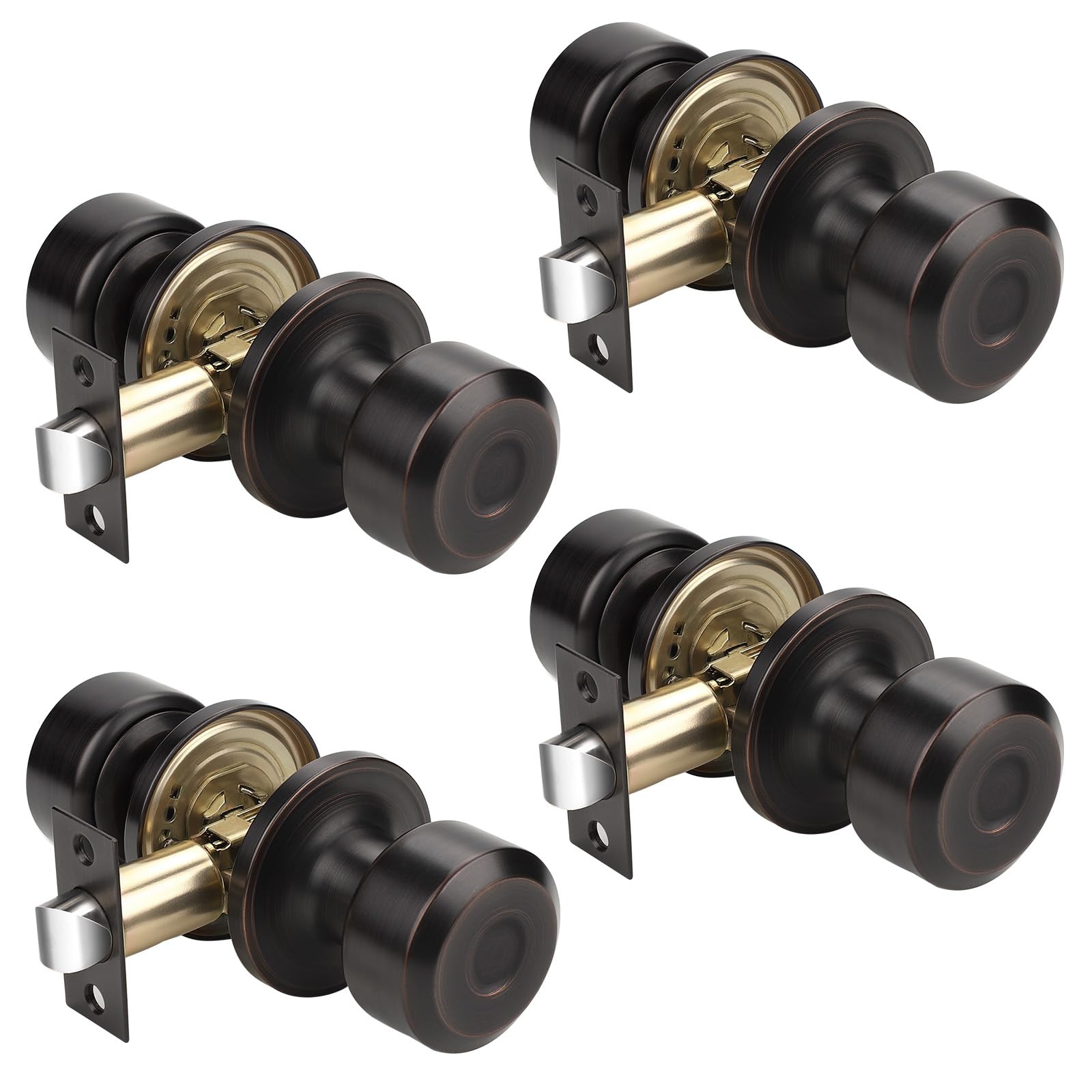 KNOBWELL Paquete de 4 pomos modernos de bronce aceitado para puerta de armario, pomos de puerta de bronce para puertas de interior/pasillo/armario, pomos de puerta interior