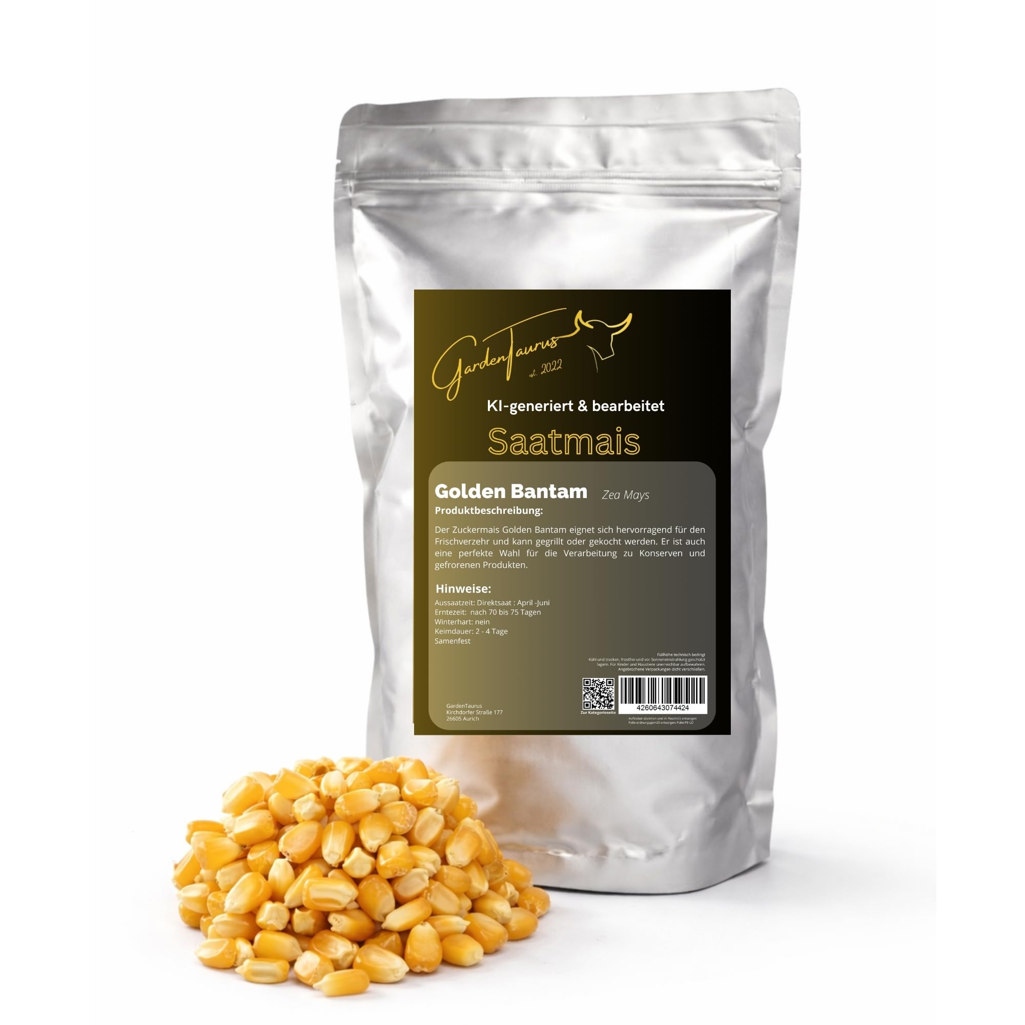 Zuckermais Golden Bantam | Profi Saatgut | sehr süße Sorte | Bantam-Mais mit kurzer Vegetationsperiode | sehr vitaminreich | anbausicher (1000 g)