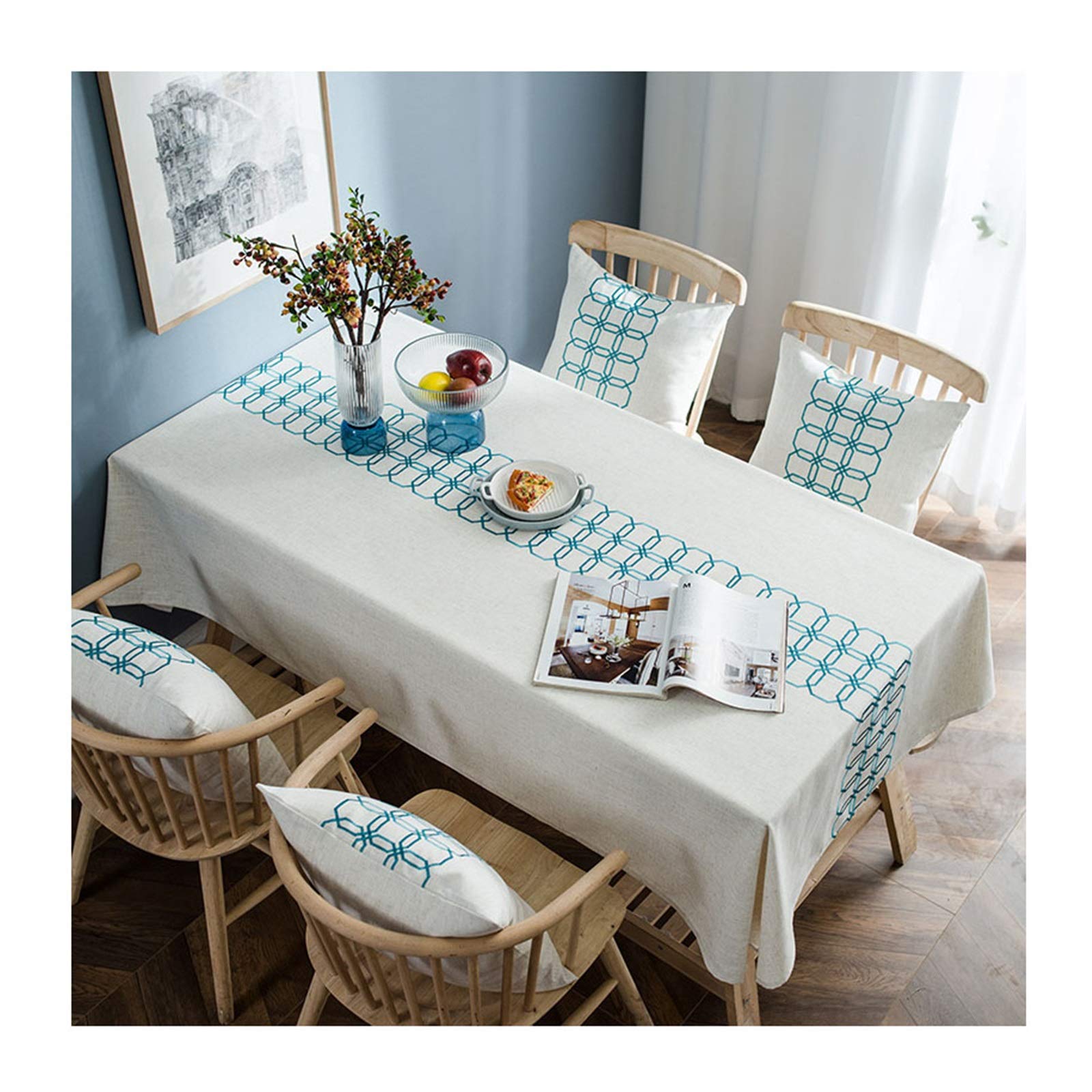 Nappe bleu moderne rectangulaire motif géométrique couverture 130x250