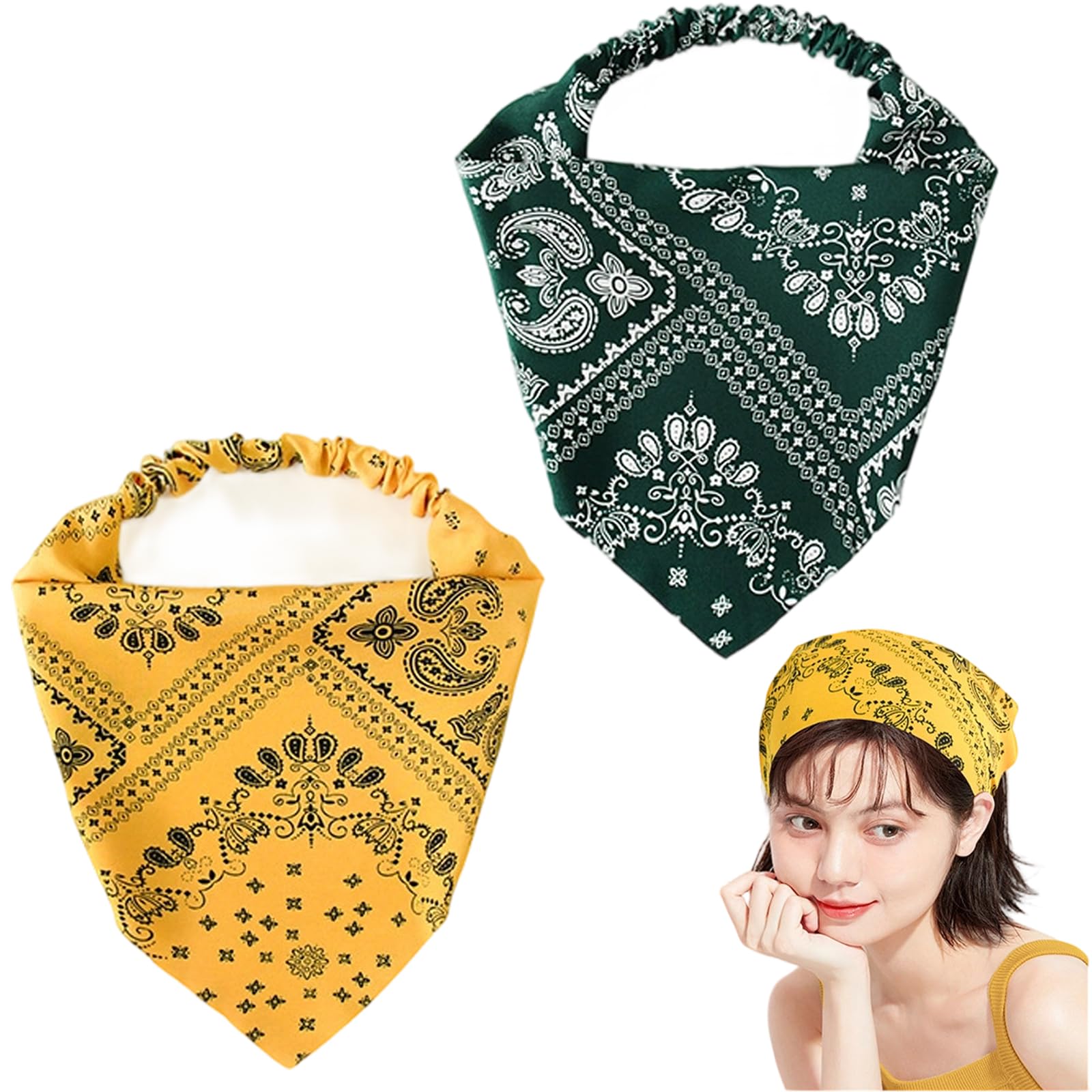 2 Pack Bandanas for Women, Stylish Head Scarf and Hairband Set, Comfortable Elastic Head Scarf for Women,