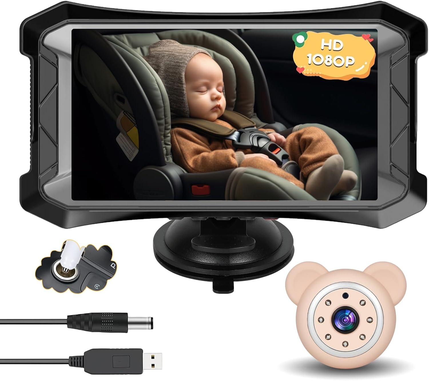 5 Inch Baby Car Camera & Rear-Facing Infant Monitor with IR Night Vision, 360° Rotatable, Simple Backseat Installation for Children's Car Seat Safety(Pink)