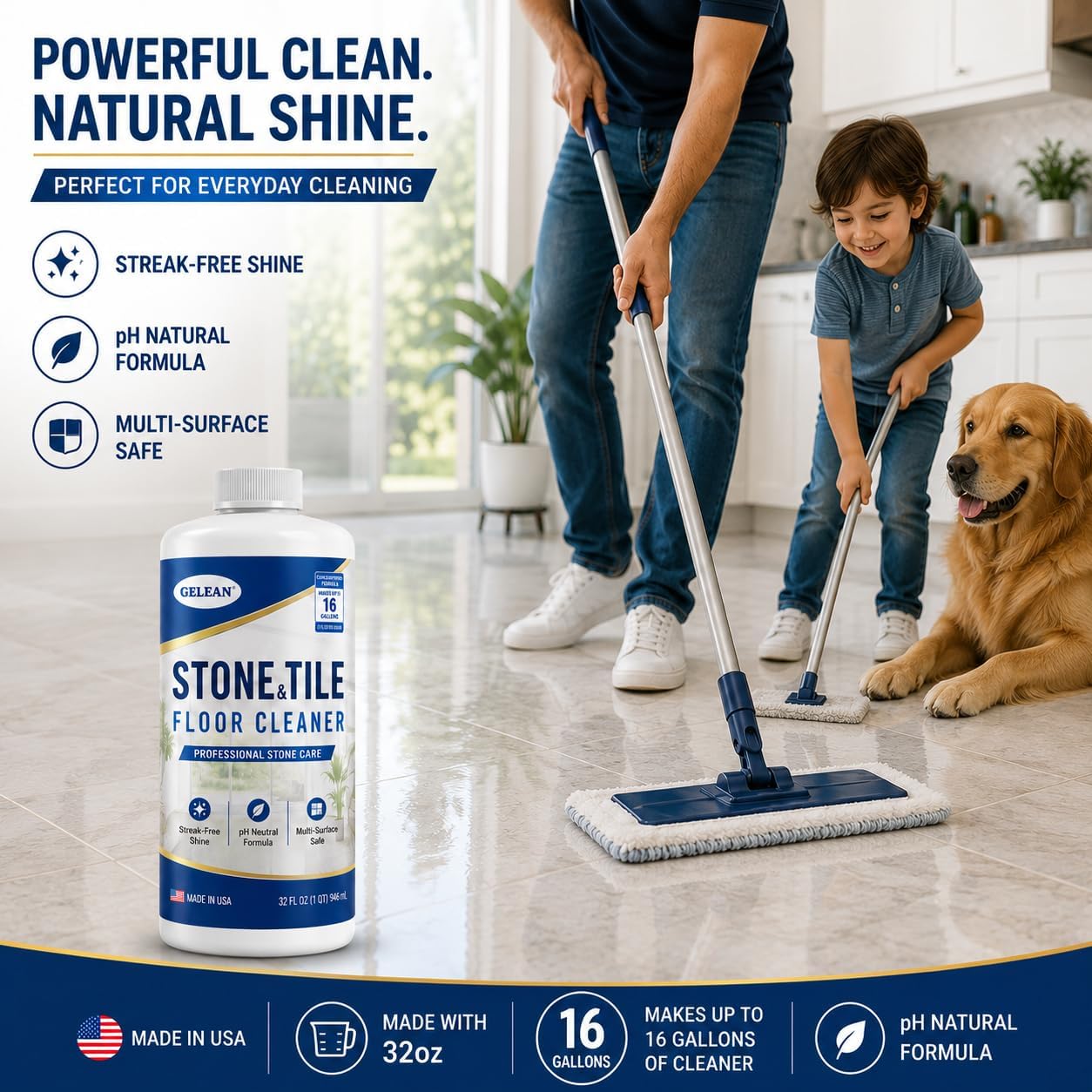 Stone & Tile Floor Cleaner, 32 oz Concentrate Makes Up to 16 Gallons, pH Neutral Formula, Streak-Free Cleaner for Granite, Marble, Ceramic, Porcelain, Slate, Vinyl & Sealed Natural Stone, Made in USA image 3