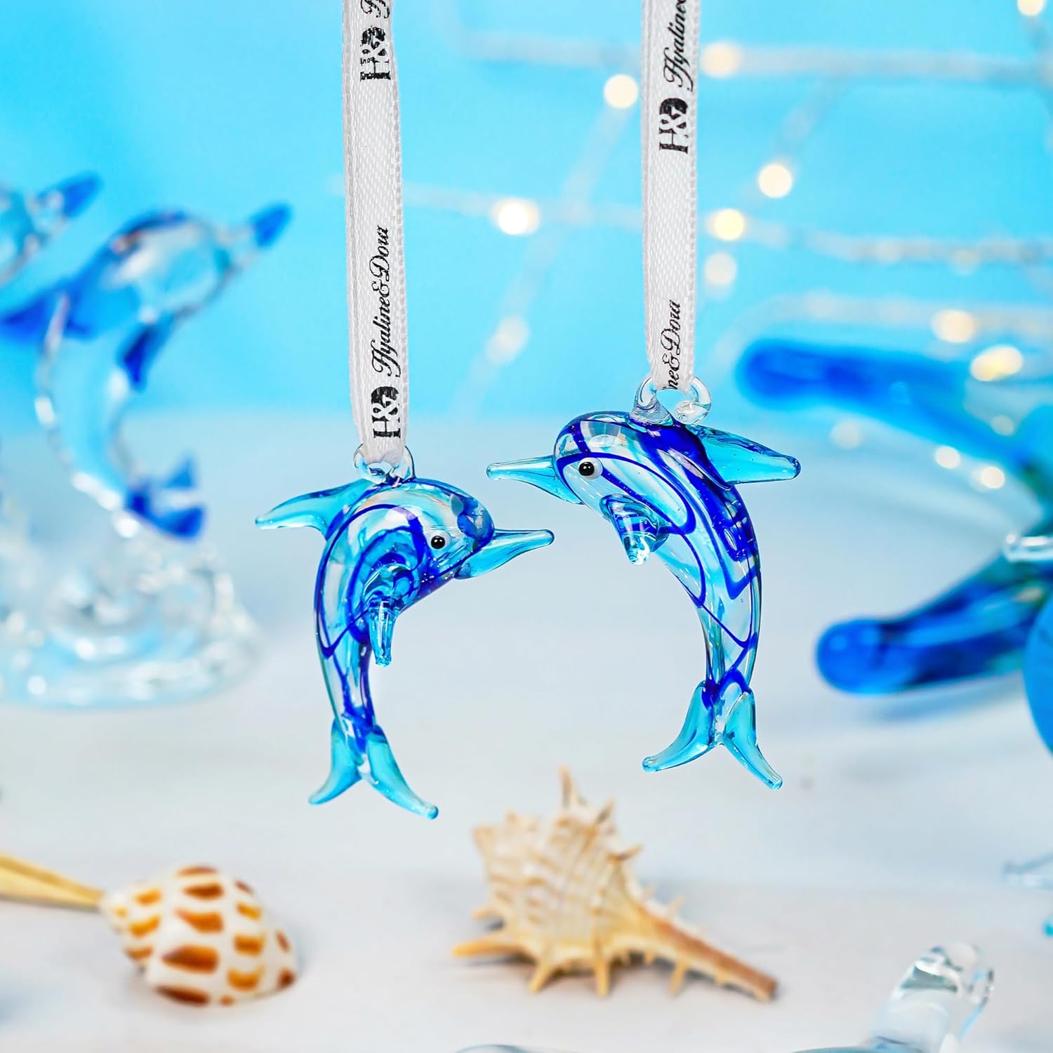 2'' Glass Dolphin Ornament for Christmas Tree, Decorative Hanging Glass Blown Mini Blue Dolphin Figurine Art - Image 5