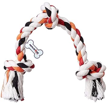 Petlicious & More Premium Cotton Rope Bone Dog Chew 3 Knot Toy Puppy Toys (Colour May Vary, Pack of One, Length 17-inch)