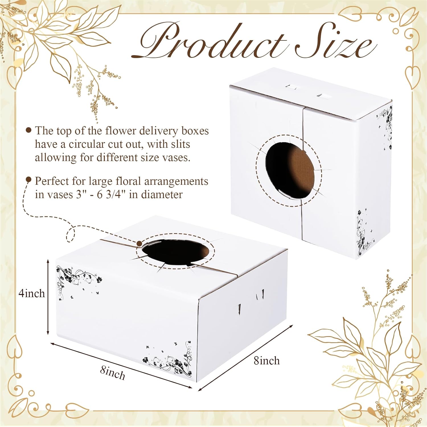 MotiMind 10 Pcs Cardboard Delivery Boxes 8'' x 8'' x 4'' Flower Delivery Box Vase Cases Cardboard for Bouquet Arrangements Florist Package