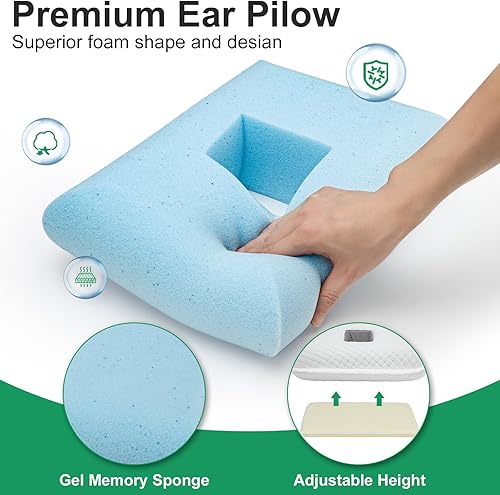 Miniatura 6 de COLICOLY Almohada de perforación de oreja con agujeros para dolor de oído CNH para dormir de lado, almohada de espuma viscoelástica para piercings