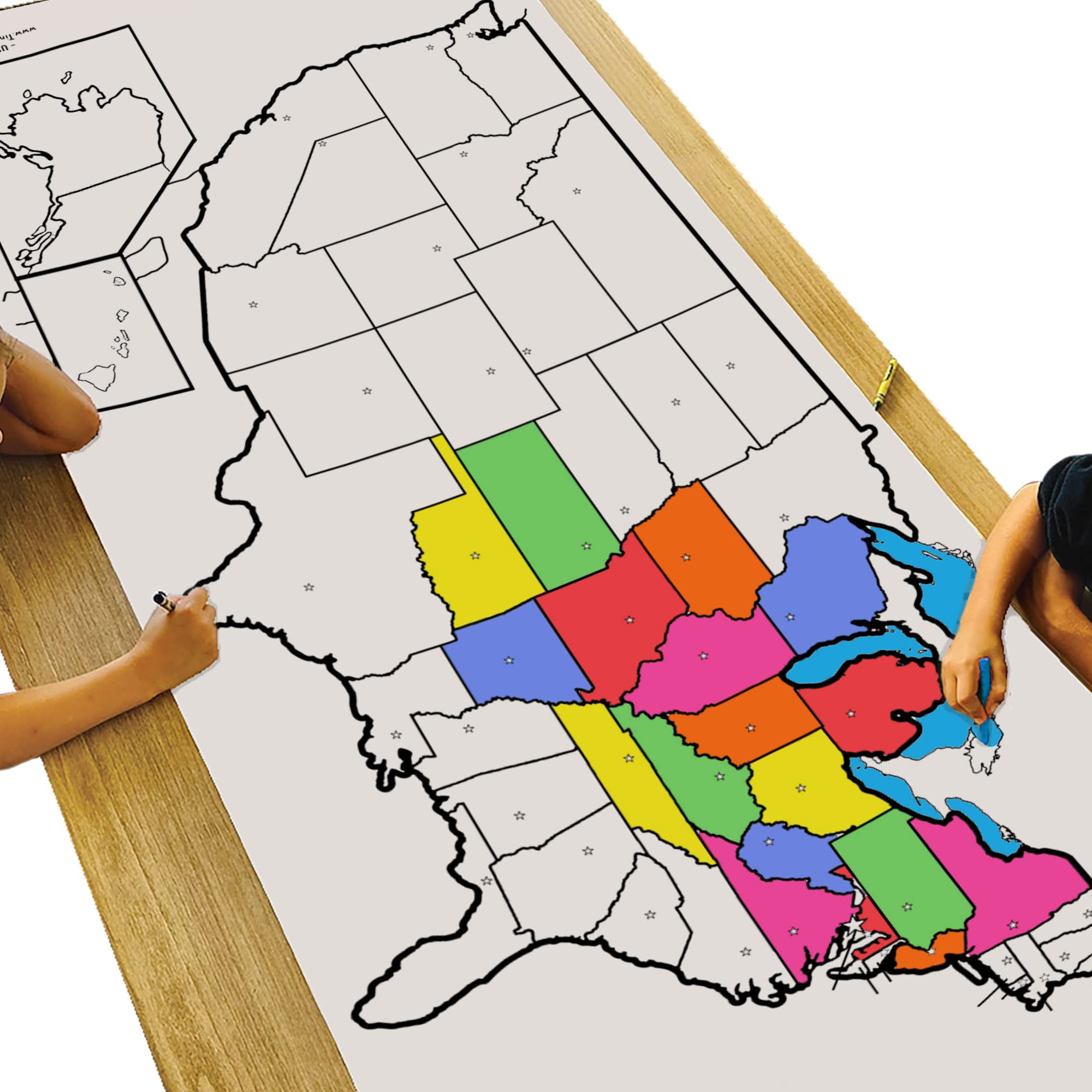 Tiny Expressions - Giant USA Coloring Map for Kids - Rolled, No Creases 72" x 30" Large - United States Coloring Poster, Ideal for Classroom or Bedroom Activity Decor (Blank USA Map)