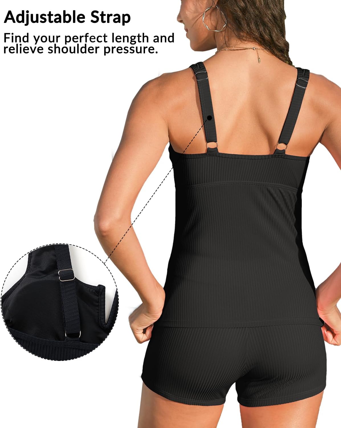 Daci Womens 2 Piece Tankini Swimsuits - Tummy Control Bathing Suit with Shorts V Wire Tankini Top Ribbed Swimwear - Image 6
