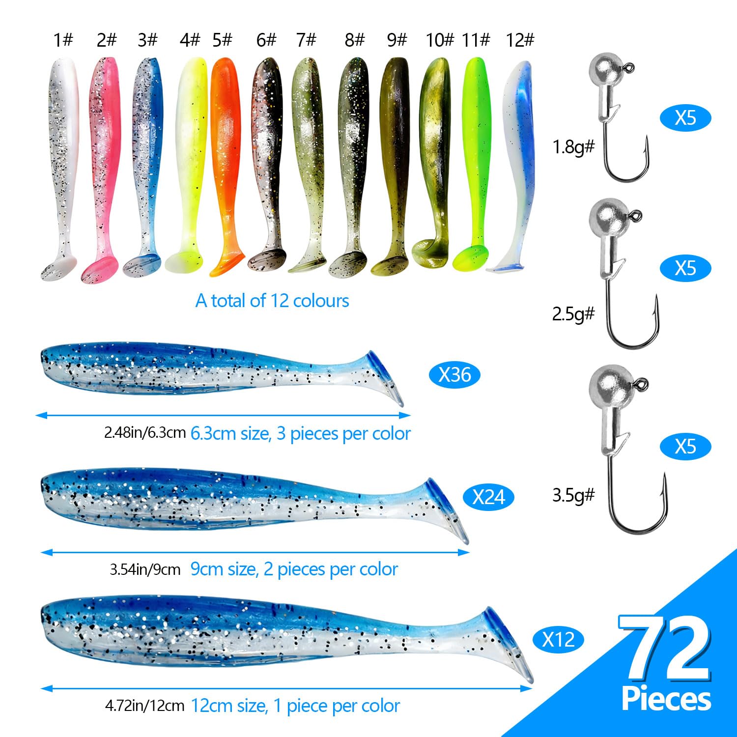 Ensemble de Leurres de Pêche 87 pièces Leurre Souple Leurre Peche Carnassier pour Barracuda avec Têtes Plombées et Accessoires de Pêche Kit de Leurres en Plastique Souple pour Bar Peche Carpe Truite - 3