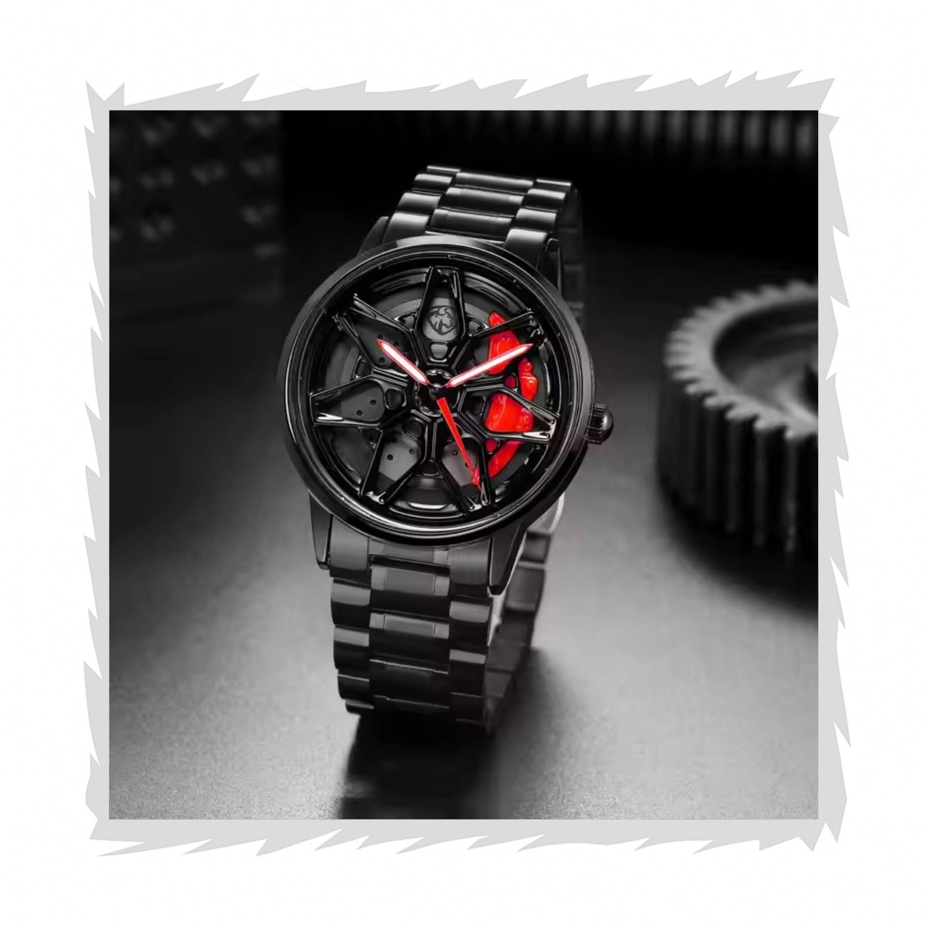 360° Spinning Rotating Car Wheels Gyro Men's Sport Watch| Black Coated Stainless Steel Chain Analog Luxury Watches for Boy's and Men-image-49