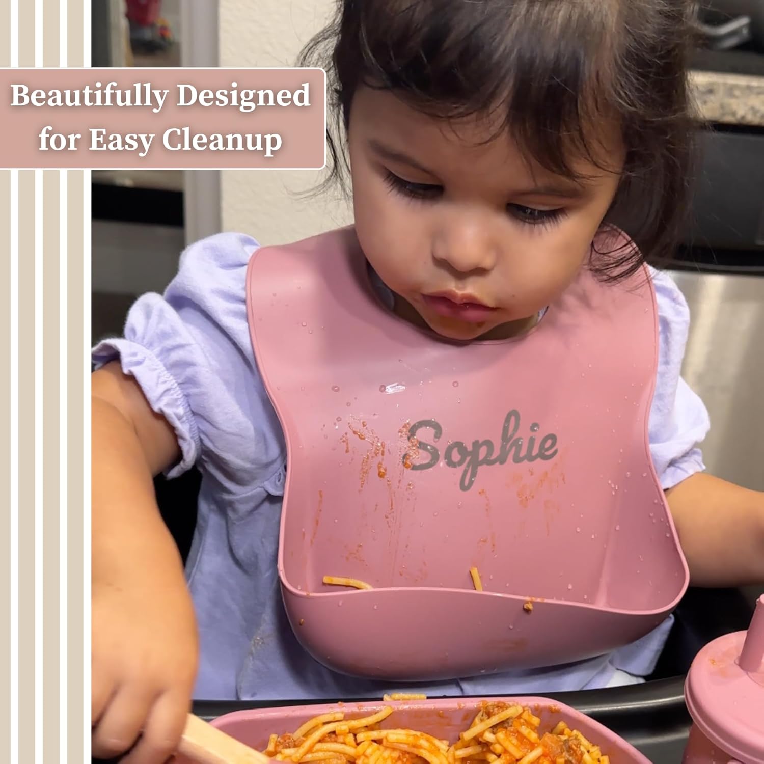 Noah + Nori Personalized Baby Feeding Set | Silicone Suction Plate & Bowl, Sippy Straw Cup, Bib, Spoon & Fork Utensils | Self Feeding Essentials for 6+ Months, 6–12 Month Toddler (Blue)