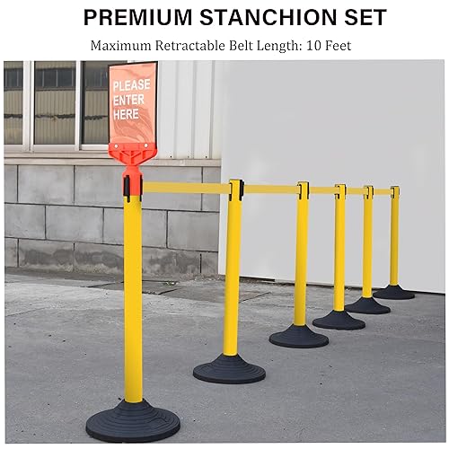 Miniatura 3 de OangeStar 6 Paquetes Postes de Control de Multitudes con Cinta Retráctil de 10 pies, Conjunto de Barreras de Control de Multitudes con 1 Letrero,