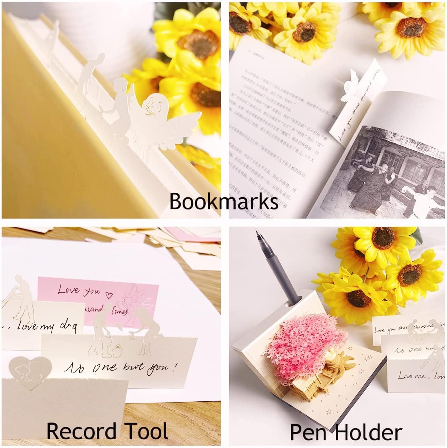 3D Memo Pads with Light & Pen Holder Dispenser Box,Cute Sticky Notes Kawaii Notepads Convenience Stickers Paper Carving Building Block Funny Office/Home Décor