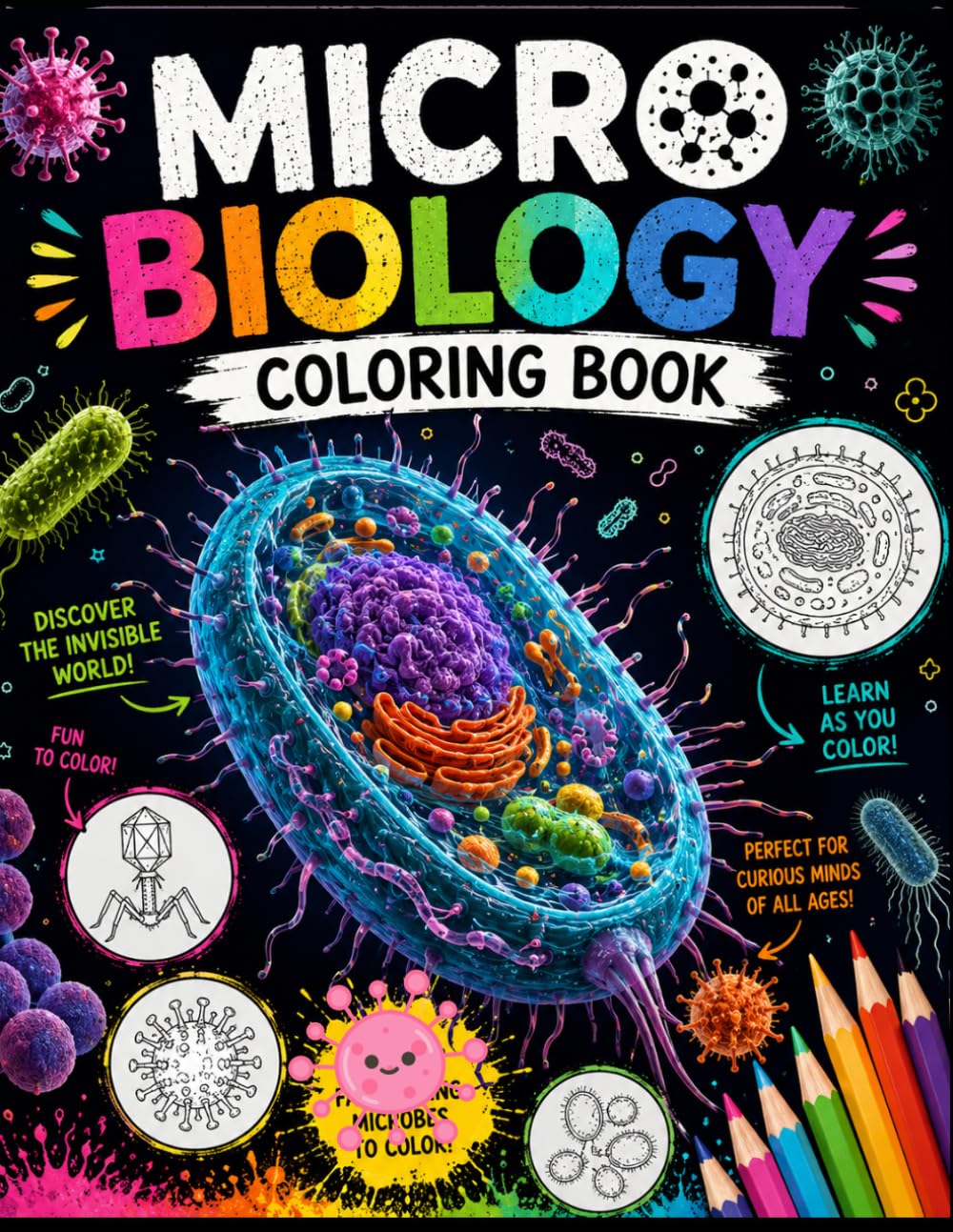Microbiology Coloring Book: An Educational and Relaxing Study Aid for Medical Students, Nurses, Teens, and Science Lovers | Biology, Viruses, and Cells Designs