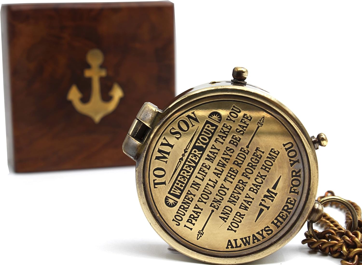 to My Son Never Forget that I Love You Motivational Gift Inspirational Quote Engraved Handmade Compass Boy’s Room Décor Graduation Back to School Birthday Sentimental Gift for Son from Mom and Dad