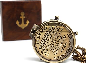 to My Son Never Forget that I Love You Motivational Gift Inspirational Quote Engraved Handmade Compass Boys Room Decor Graduation Back to School Birthday Sentimental Gift for Son from Mom and Dad