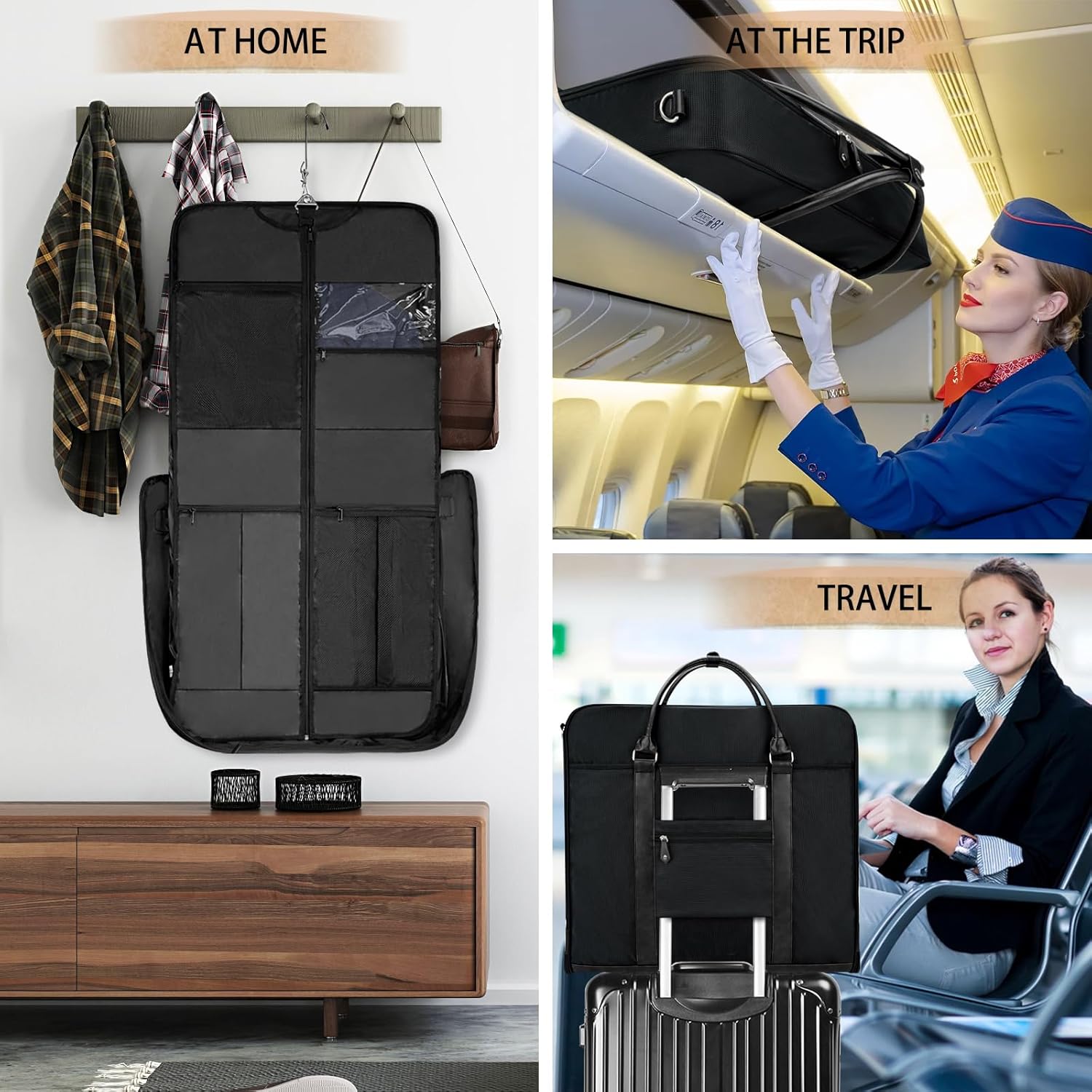 Noozion Garment Bag for Travel, Large Carry On Suit Bag for Business Up to 4 Suits, Wrinkle Free Garment Bag for Hanging Clothes with Shoulder Strap, Laptop Compartment, and Wet-Dry Pocket - Image 7